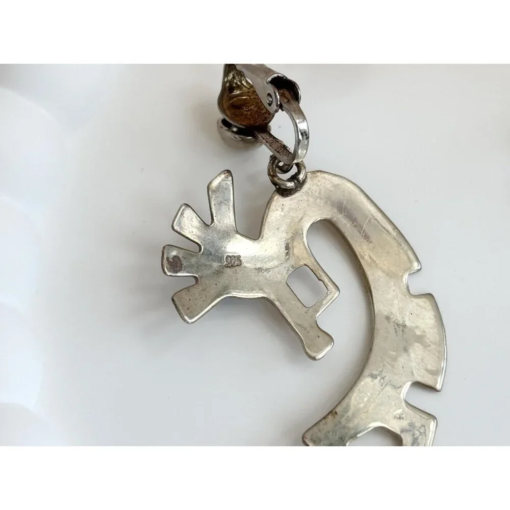 Kokopelli Sleeping Beauty Turquoise Sterling Silver Mexican Vintage Earrings - Picture 5 of 10